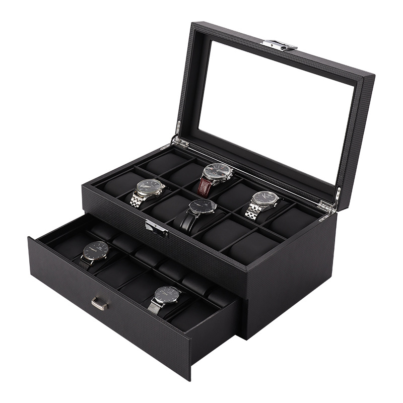 Luxury Watch Protection Film - Luxe horlogebox-organizer Zwart PU-leer Dubbellaags 24-slots