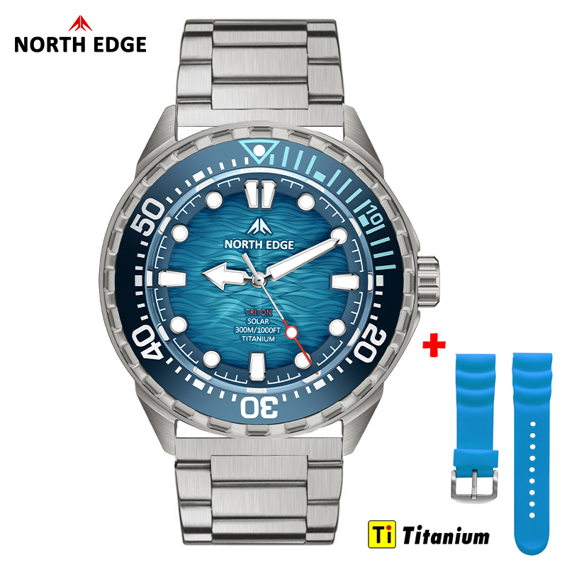Titanium Sport Watch - NORTH EDGE TRITON-TI Titanium RVS Zonne-aangedreven