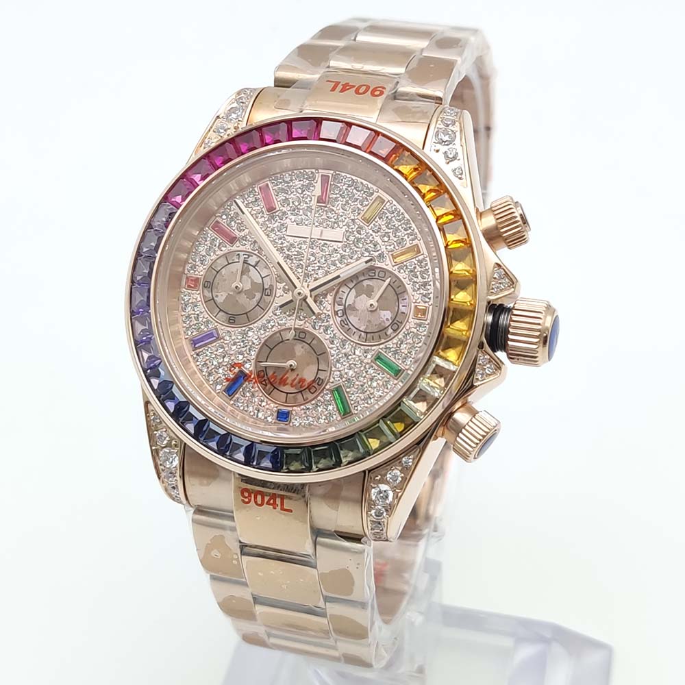 40 mm kleurrijke diamanten ede - Chronograph Flyback Watch recensie en prijs
