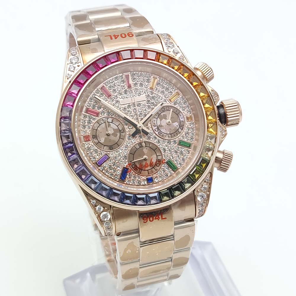 40 mm kleurrijke diamanten ede - Chronograph Flyback Watch recensie en prijs