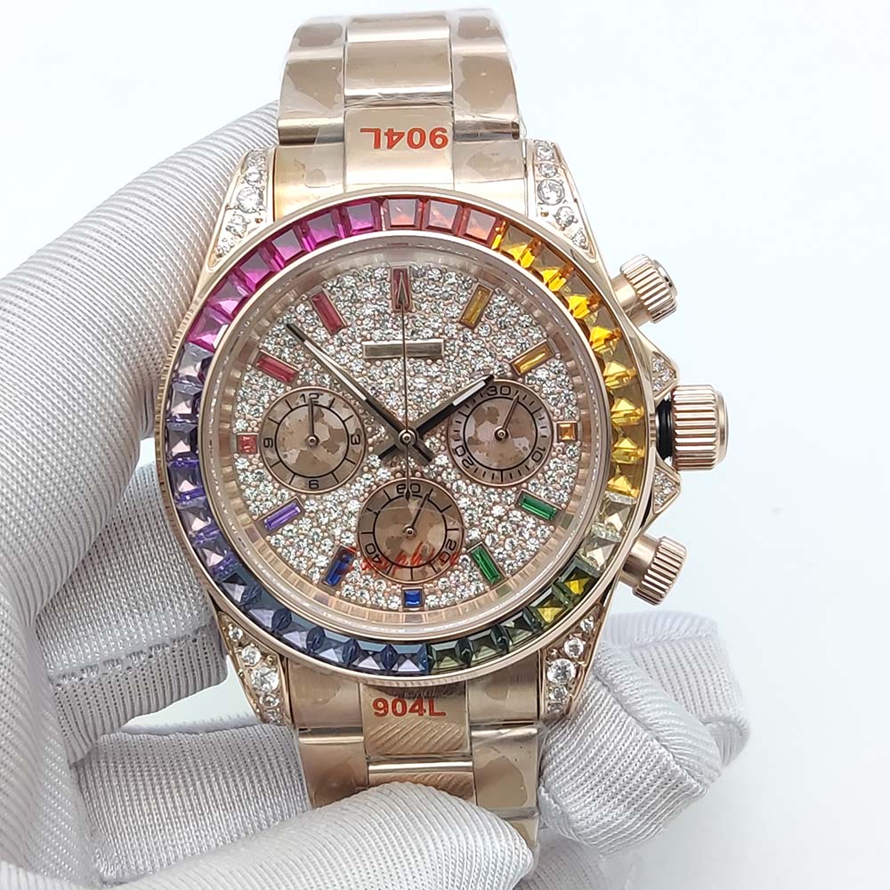 40 mm kleurrijke diamanten ede - Chronograph Flyback Watch recensie en prijs